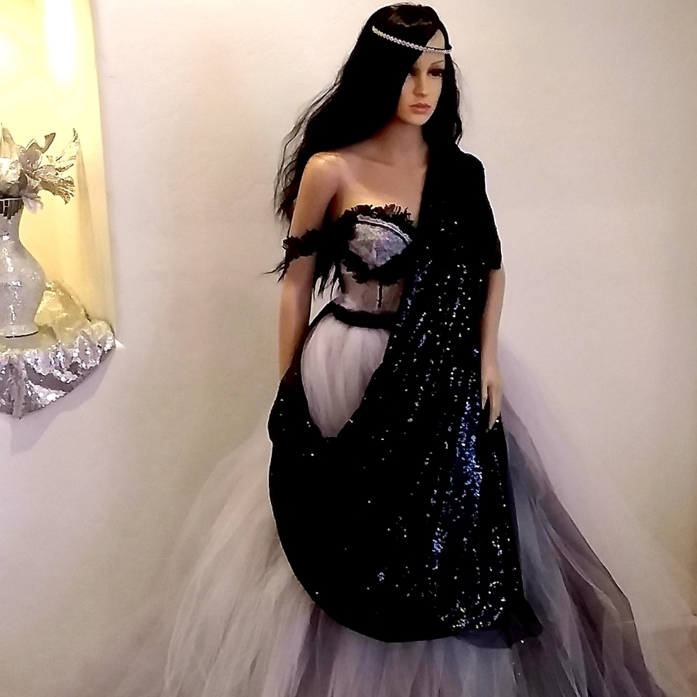 SHEENA Pink & Black Lehenga Saree Wedding Ballgown